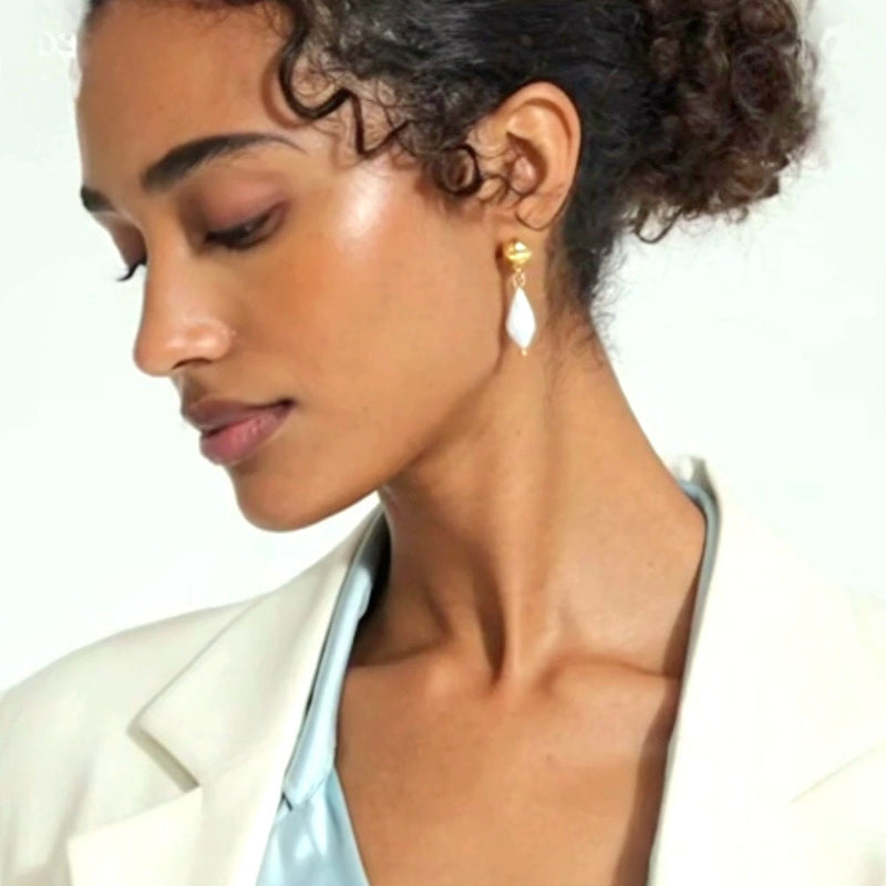 Diamond Shape Studs with Baroque Pearl Drops