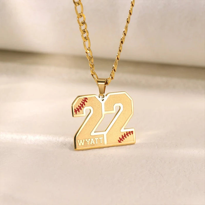 Baseball Number Engraved Necklace-Custom Baseball Necklace-Sairahaz Jewelers