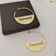 40mm-70mm Custom Name Earrings Personalized Round Letter Earring Stainless Steel Hollow Bar Name Hoop Earring Women Jewelry Gift-Sairahaz Jewelers