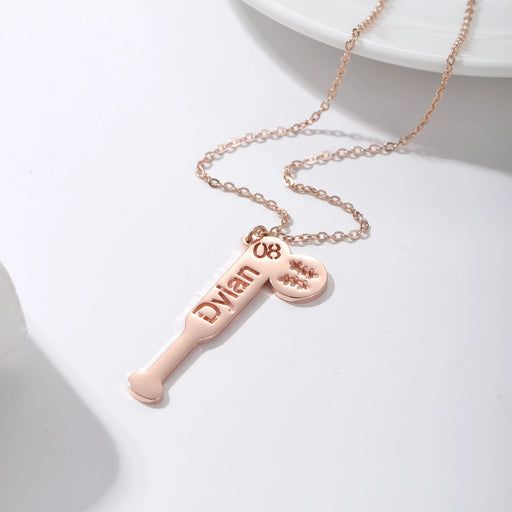 Baseball Bat & Ball Name Necklace with Number-Custom Baseball Necklace-Sairahaz Jewelers