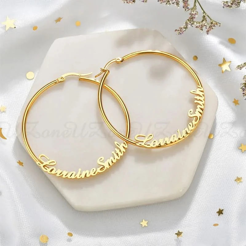 Romantic Custom Name High-End Stainless Steel Jewelry Personalized 50mm Hoop Earrings Accessories for Women Birthday Party Gift-Sairahaz Jewelers