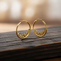 Birthstone Custom Name Hoop Earrings – Personalized in Gold, Rose Gold & Silver