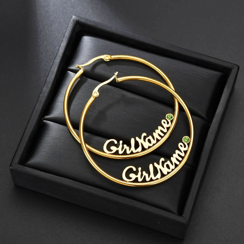 Romantic Custom Name High-End Stainless Steel Jewelry Personalized 50mm Hoop Earrings Accessories for Women Birthday Party Gift-Sairahaz Jewelers