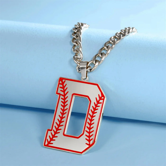 Baseball Alphabet Letters Necklace Cuban Chain