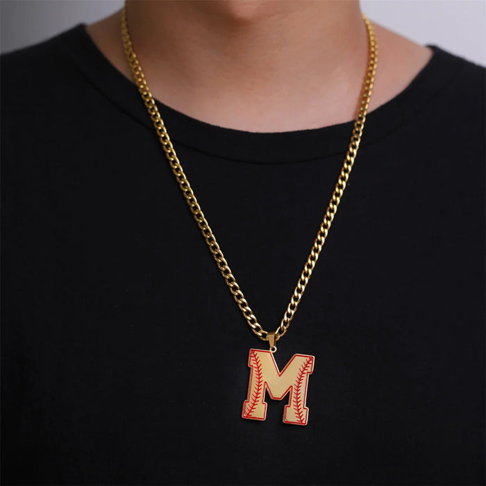 Baseball Alphabet Letters Necklace Cuban Chain