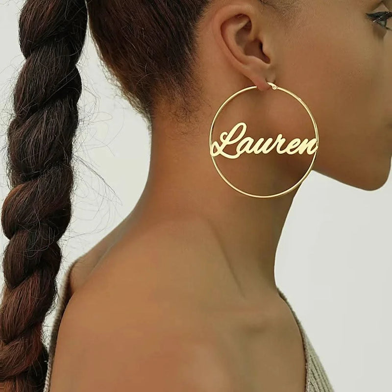 Custom Name Hoop Earrings Personalized Gold Color Stainless Steel for Earrings Women Letter Nameplate Circle Jewelry Gifts-Sairahaz Jewelers