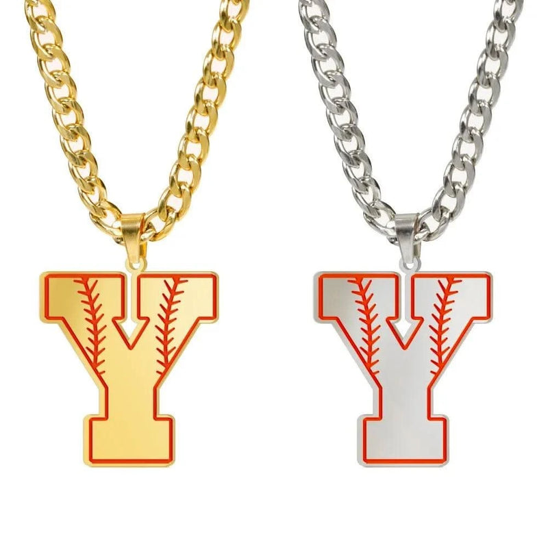 Baseball Alphabet Letters Necklace Cuban Chain