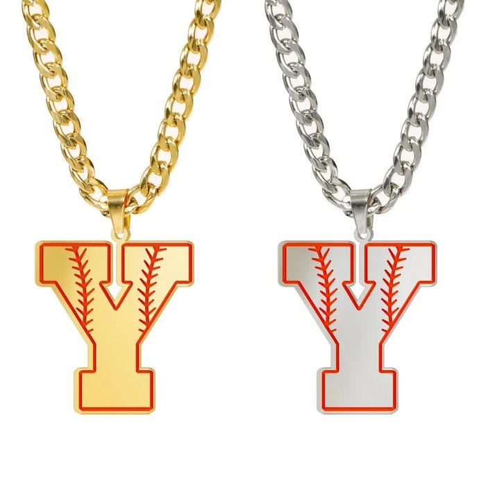 Baseball Alphabet Letters Necklace Cuban Chain