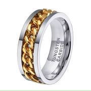 Men's 18k IP Cuban Link Spiner on Silver Tungsten Ring confort fit-Rings-Sairahaz Jewelers