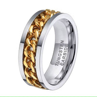 Men's 18k IP Cuban Link Spiner on Silver Tungsten Ring confort fit-Rings-Sairahaz Jewelers