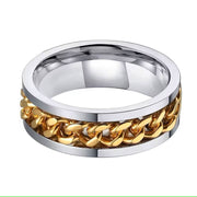 Men's 18k IP Cuban Link Spiner on Silver Tungsten Ring confort fit-Rings-Sairahaz Jewelers