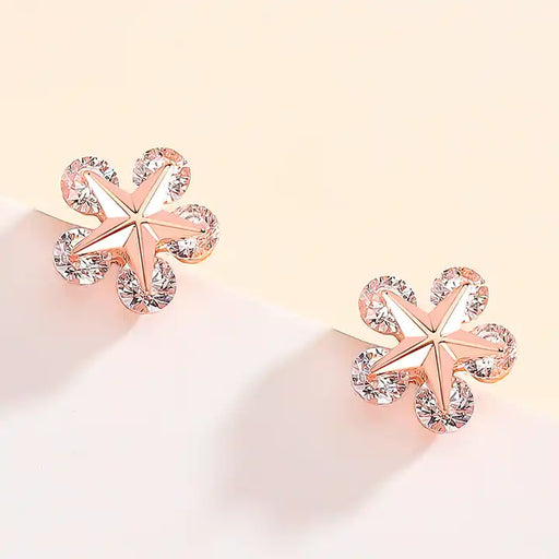 Star Earring with CZ Cubic Zircons Rose Gold Plated-Earring-Sairahaz Jewelers