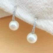 Dangling Pearl Drop Earrings with CZ-Pearl Jewelry-Sairahaz Jewelers