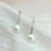 Dangling Pearl Drop Earrings with CZ-Pearl Jewelry-Sairahaz Jewelers