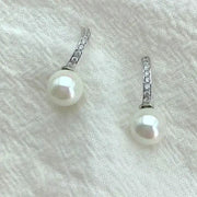 Dangling Pearl Drop Earrings with CZ-Pearl Jewelry-Sairahaz Jewelers