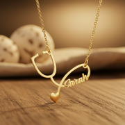 Stethoscope custom name necklace with heart detail and personalized script