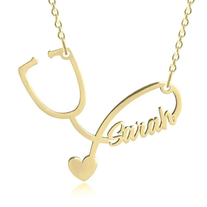 Stethoscope Custom Name Necklace With Heart