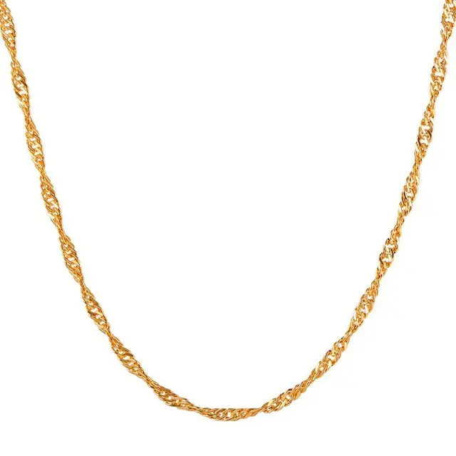 Gold Plated Wave Necklace - Stainless Steel Elegance for Women, Gift for her