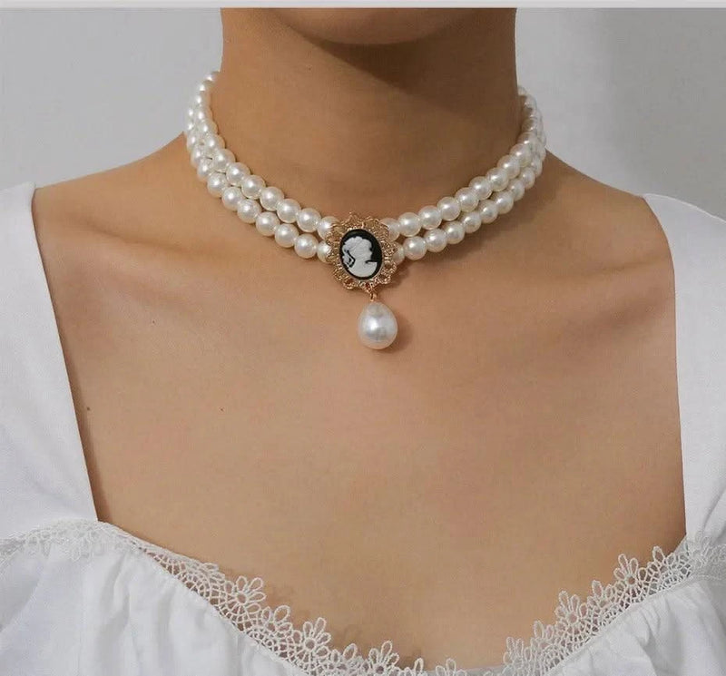 Women Layered Short Pearl Choker Necklace