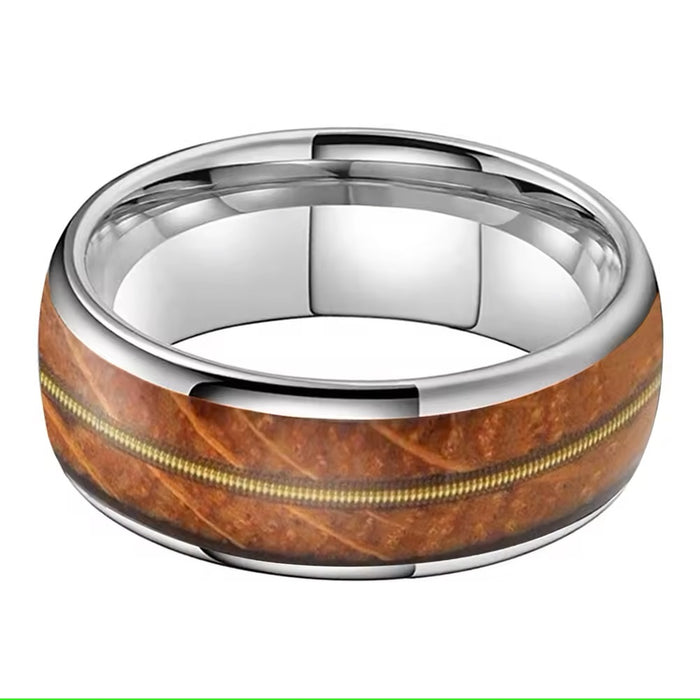 Men's Oak Wood Guitar String Inlay Comfort Fit Tungsten Ring