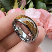 Men's Oak Wood Guitar String Inlay Comfort Fit Tungsten Ring-Rings-Sairahaz Jewelers