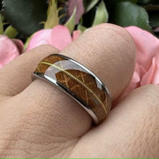 Men's Oak Wood Guitar String Inlay Comfort Fit Tungsten Ring-Rings-Sairahaz Jewelers