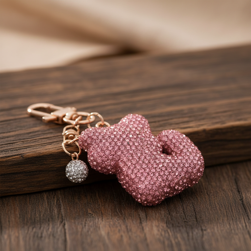 Crystal rhinestone bear keychain with pavé sparkle and gold-tone hardware