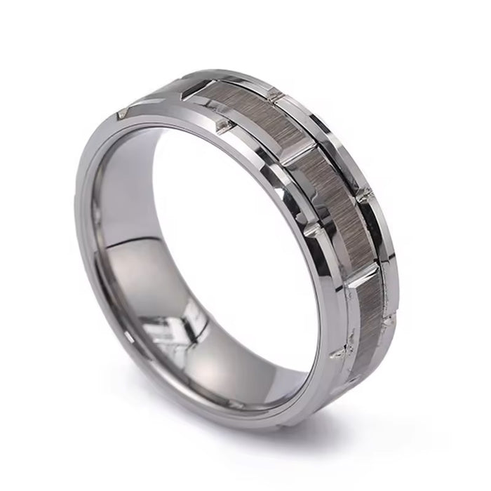 Men's Brick Pattern Brushed Double Groove Comfort Fit Tungsten Ring - 8mm-Rings-Sairahaz Jewelers