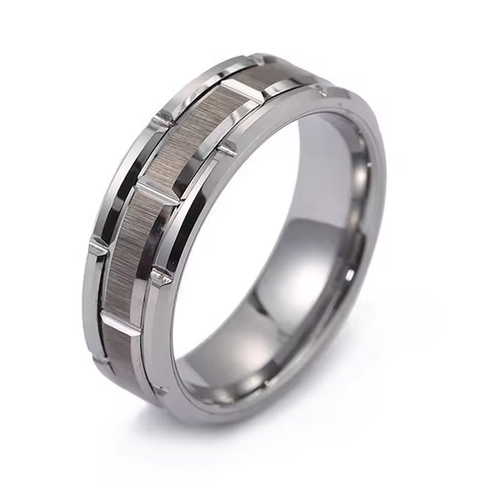 Men's Brick Pattern Brushed Double Groove Comfort Fit Tungsten Ring - 8mm-Rings-Sairahaz Jewelers