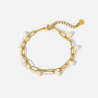 Layer pearl paperclip bracelet in gold vermeil with freshwater pearl accents