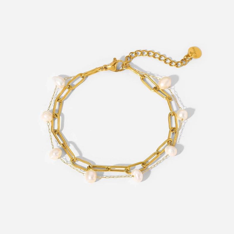 Layer Pearl Paperclip Bracelet Gold Vermeil
