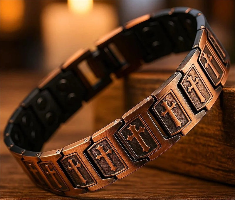 Men’s Copper Bracelet, 15mm Solid Copper Magnetic Cross Bracelet