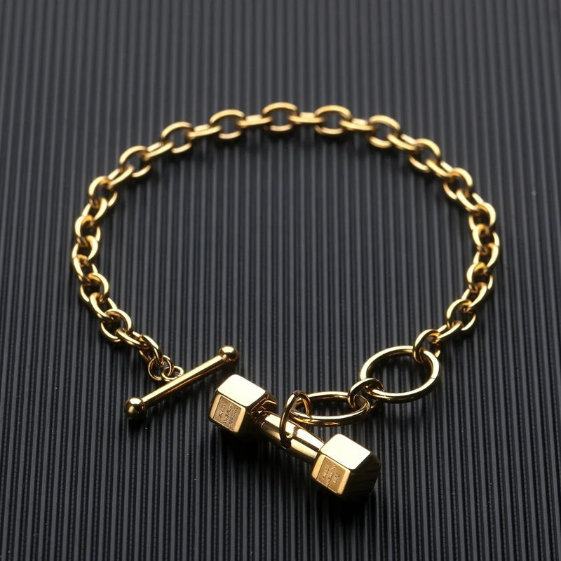 Men's Dumbbell Bracelet – 18K Gold-Plated Stainless Steel Gym Bracelet