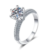 Round cut moissanite solitaire ring in sterling silver with 1 to 3 carat options