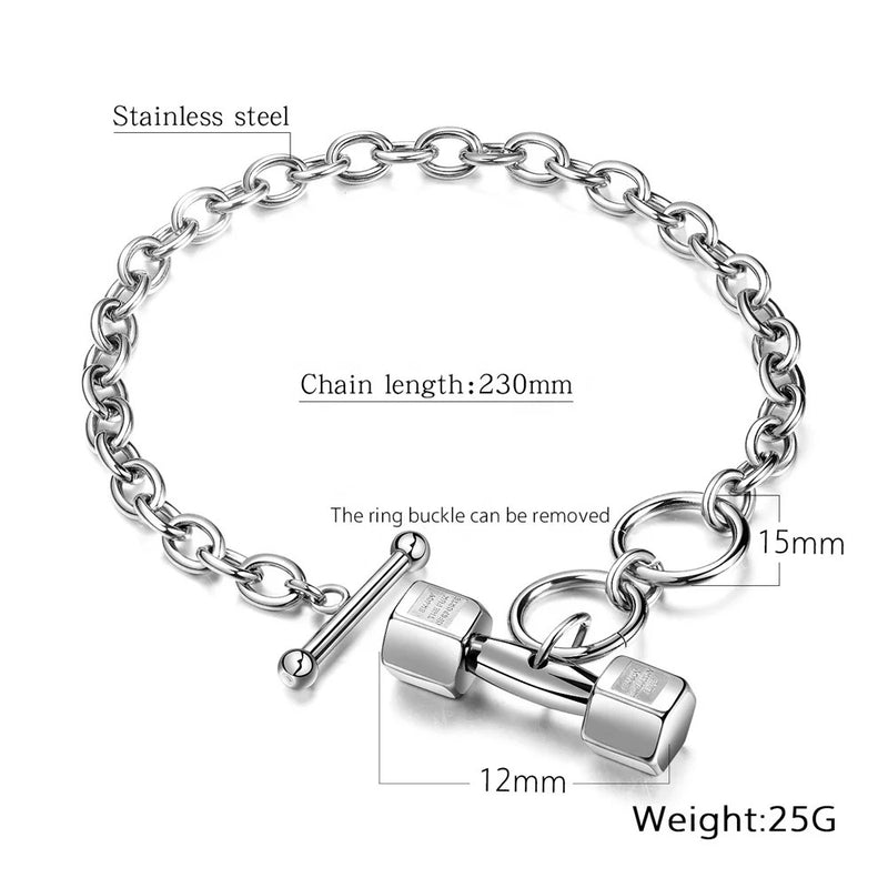 Dumbbell Bracelet – Silver Stainless Steel Gym Bracelet