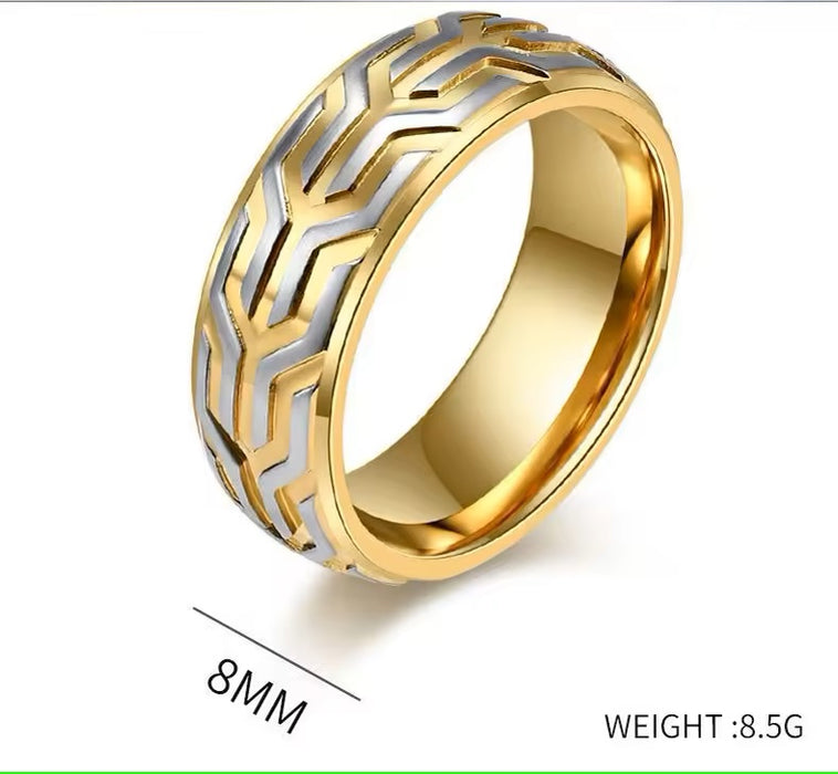 Comfort Fit 18Kt Gold IP Chevron Spearhead Stainless Steel Ring