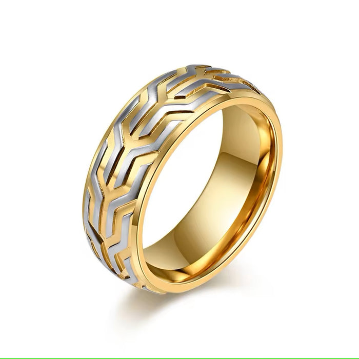 Comfort Fit 18Kt Gold IP Chevron Spearhead Stainless Steel Ring