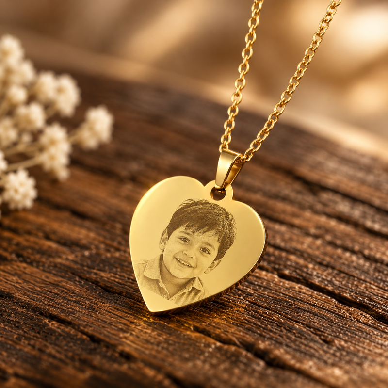 Custom Photo Engraved Heart Necklace