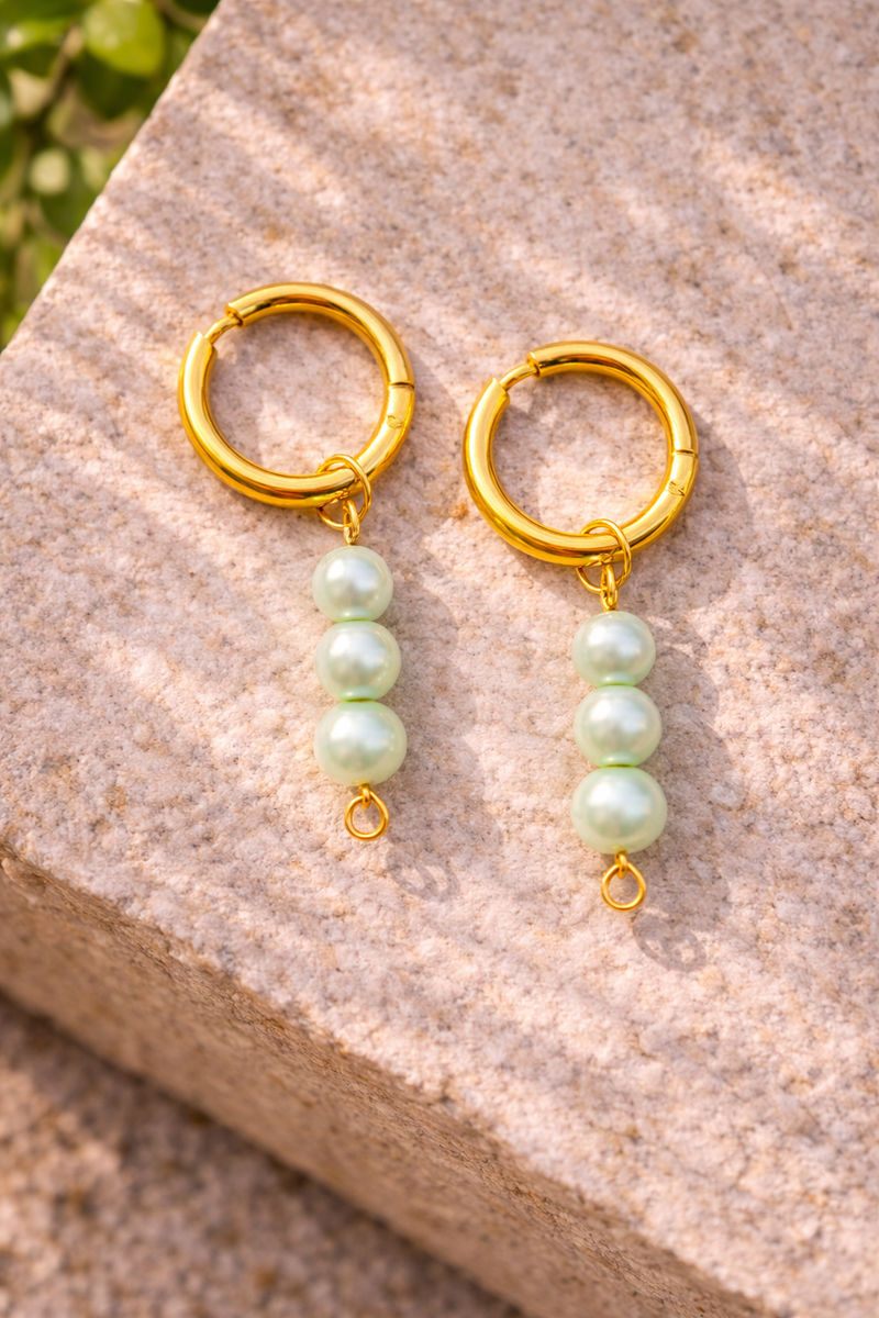 Cultured Baroque Green Pastel  Pearl Earrings