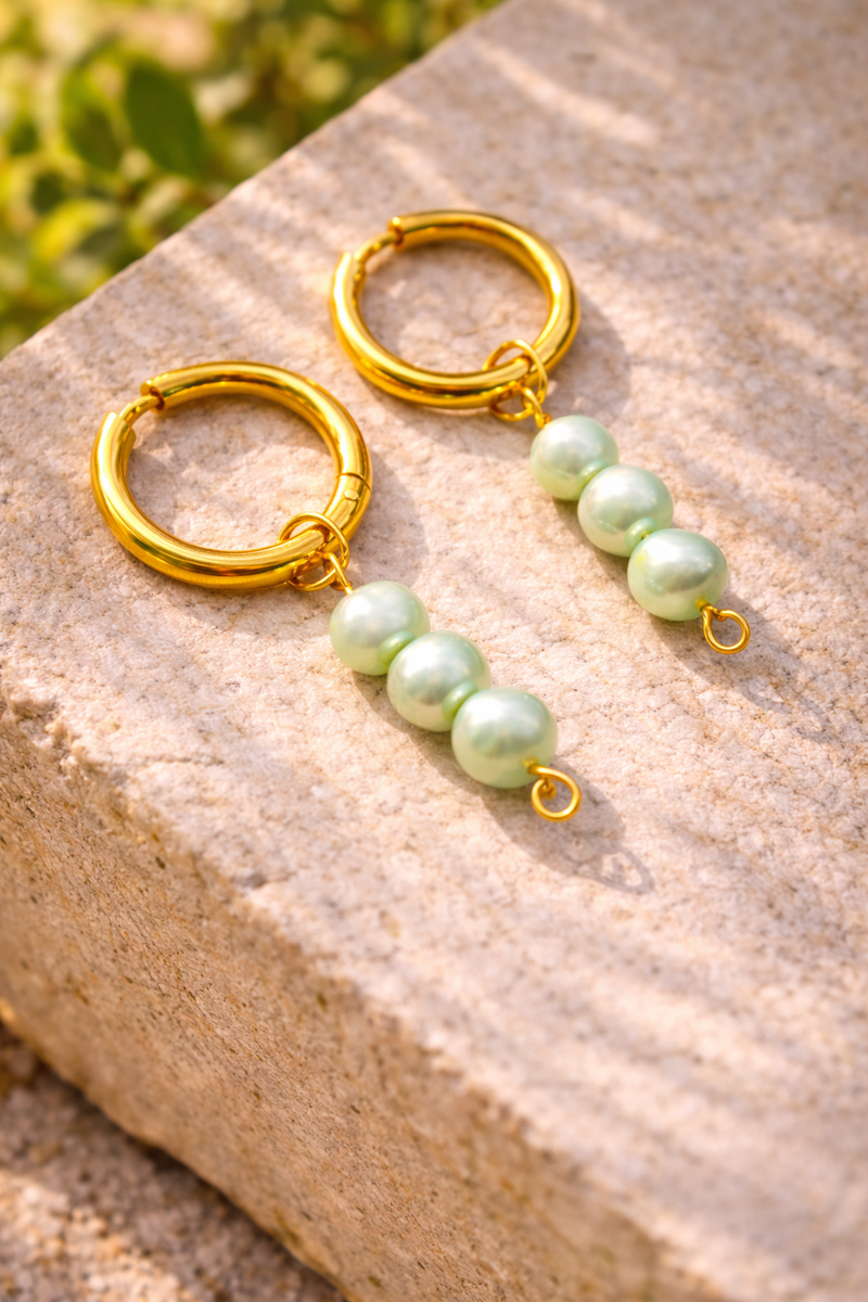 Cultured Baroque Green Pastel  Pearl Earrings