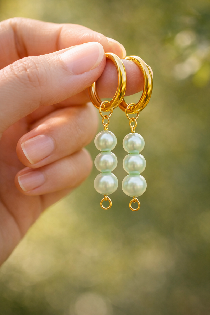 Cultured Baroque Green Pastel  Pearl Earrings