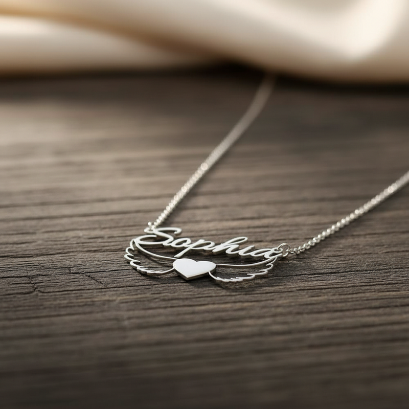 Angle Flying Heart Name Necklace
