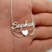 Angle Flying Heart Name Necklace