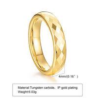 Hammered 18K gold IP tungsten wedding band in a slim 4mm comfort fit profile