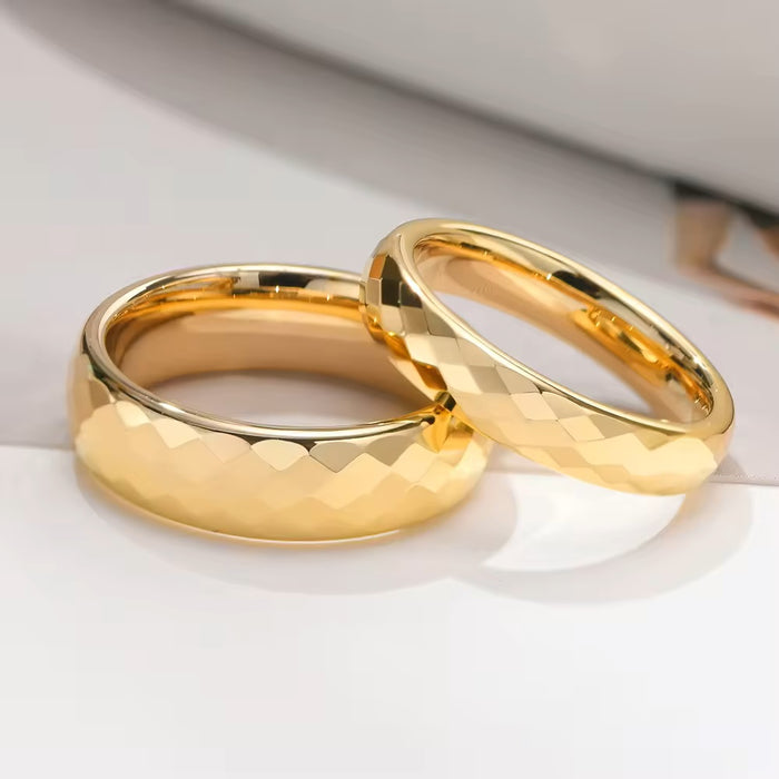 Hammered Gold Tungsten Couple's Matching Wedding Band Set