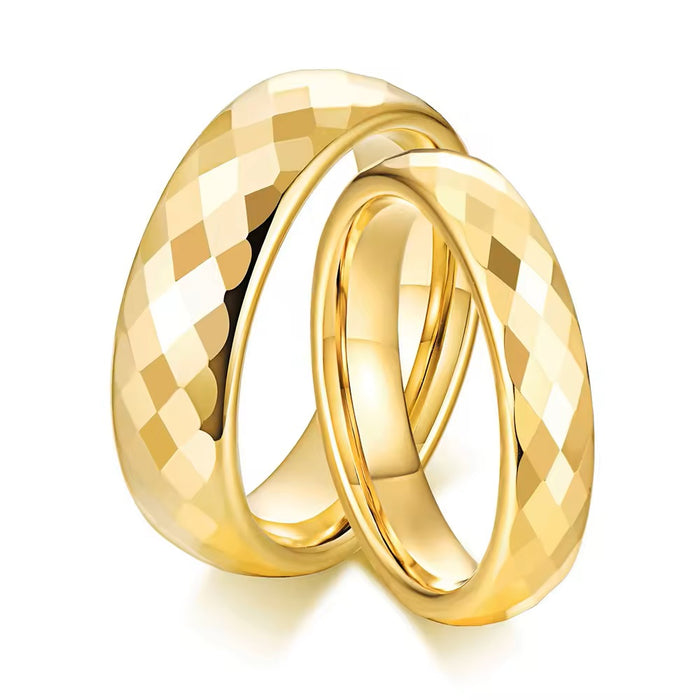 Hammered Gold Tungsten Couple's Matching Wedding Band Set