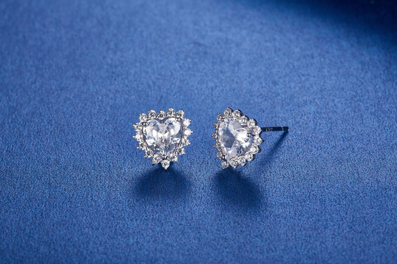 Sterling Silver CZ Heart Stud Earrings-Earring-Sairahaz Jewelers