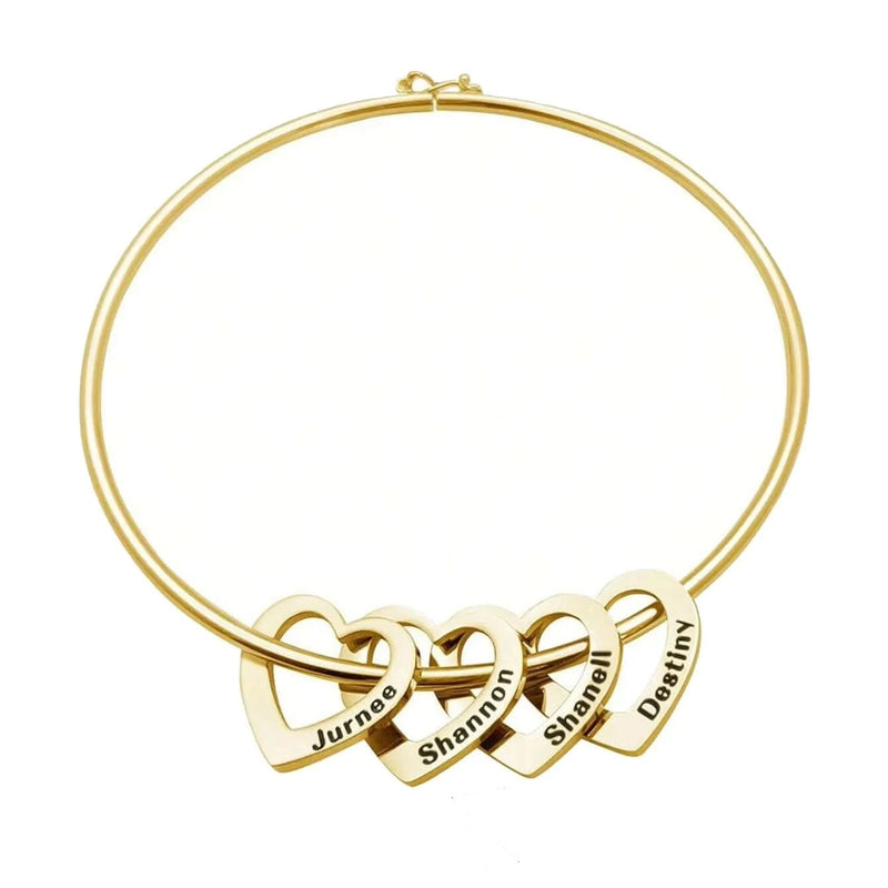 Family Custom Name Heart Bangle - Personalized Engraving