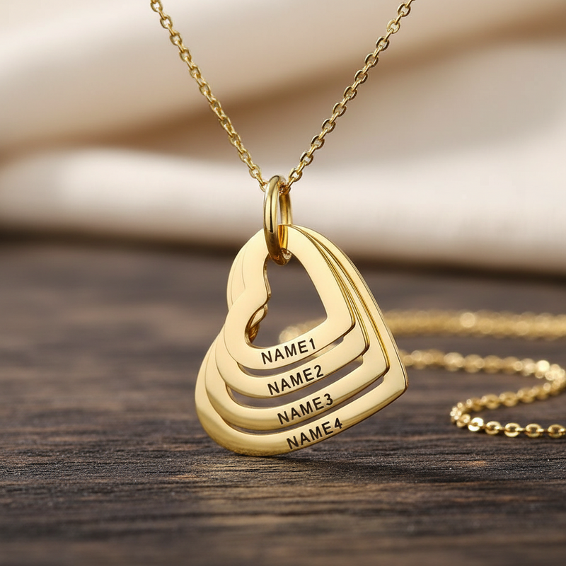 Personalized Heart Necklace with Custom Engraved Family Names