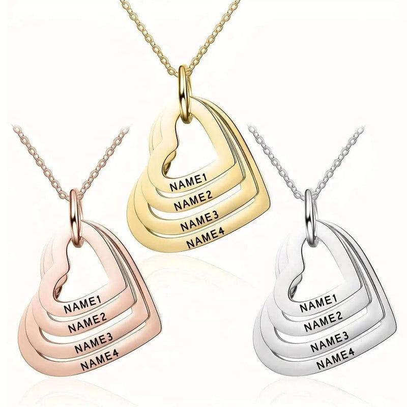 Personalized Heart Necklace with Custom Engraved Family Names